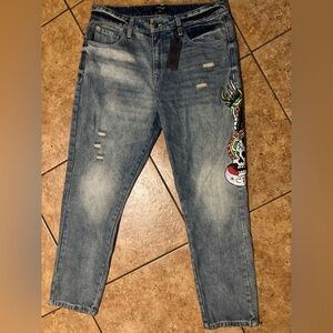 Ed Hardy Blue Jeans with Colorful Graphic